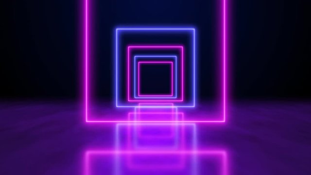 Flying through glowing neon squares.