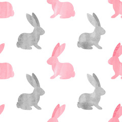 Joli motif de lapin aquarelle. Fond vectorielle continue avec des lapins