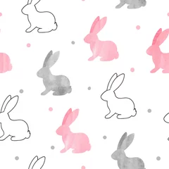 Wall murals Rabbit Cute bunny pattern. Seamless vector background with rabbits