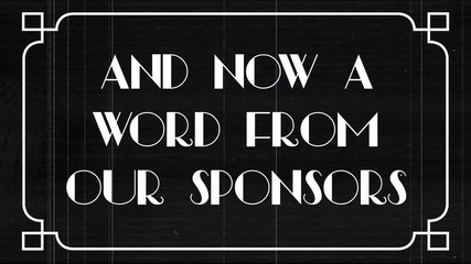 Animated vintage cinema screen customer announcement from the movie sponsors with glitch and distortion