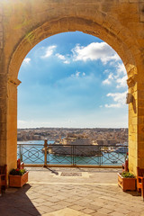 Fort St. Angelo in Birgu, view from Upper Barrakka Gardens, Valletta, Malta