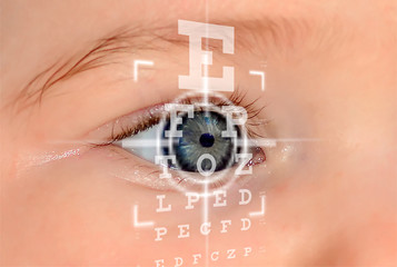 Close up of an Baby eye and vision test