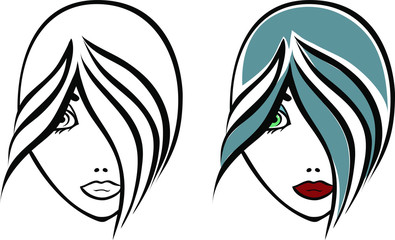 vector illustration of girls faces with a beautiful hairstyle