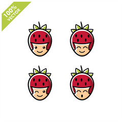 Strawberry fruit emoji logo vector set of 4