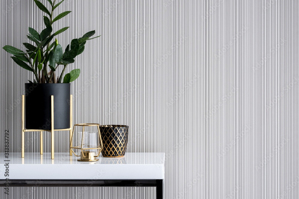 Wall mural stylish decoration on white console table