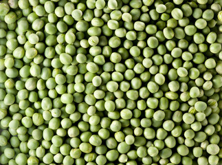 Fresh green peas. Close up, flat lay.