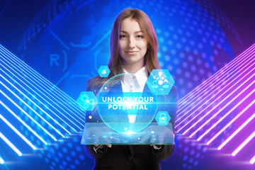Business, Technology, Internet and network concept. Young businessman working on a virtual screen...