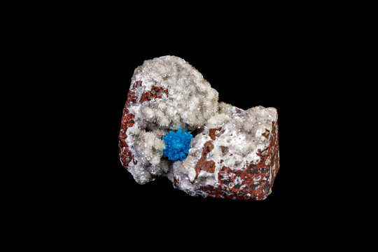 Macro mineral stone Cavansite on a gray background