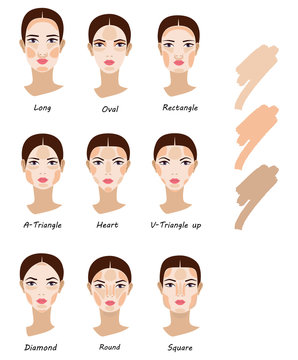 Contour and makeup highlights. Contour shape of the face make-up. Fashion Illustration. Flat design. Vector illustration