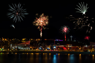 Fireworks over the city and port of Gdynia, Poland