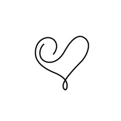 Heart, continuous line drawing, small tattoo, print for clothes, t-shirt, emblem or logo design, Valentine's Day, greeting card, hand drawn vector illustration. Isolated on white background.