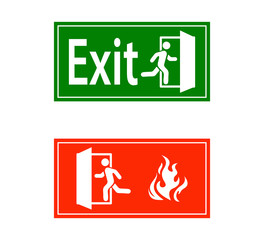 Exit sign. Emergency Exit. Man figure running to doorway. Plate fire exit
