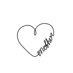 Tattoo in the shape of a heart and word mother, Father's Day, print for clothes and logo design, t-shirt, emblem or logo design, continuous line drawing. Isolated vector