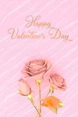 Happy valentine day card illustration with rose 3d render