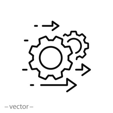 process management icon, optimization operation, fix strategy industry, transmission gear wheel,  thin line web symbol on white background - editable stroke vector illustration eps10