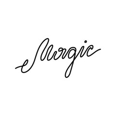 Magic lettering, continuous line drawing, hand lettering small tattoo, print for clothes, t-shirt, emblem or logo design, one single line on a white background. Isolated vector illustration.