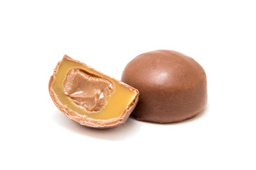 Chocolate candies with fillings isolated on a white background
