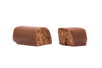Chocolate candies with fillings isolated on a white background