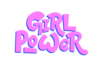 Vector illustration in simple style with handwritten inscription lettering phrase girl power with vivid font, feminism quote and woman motivational slogan