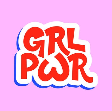 Vector illustration in simple style with handwritten inscription lettering phrase grl pwr with vivid font, feminism quote and woman motivational slogan