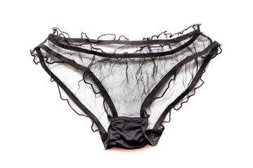 Obraz premium Black lace panties isolated on white background