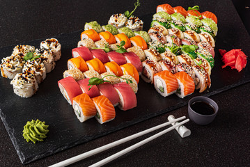 sushi on the black background