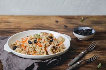 Pilaf with beef. Braised Rice with Meat and Spices