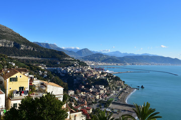 Fototapeta na wymiar Raito, Italy, 12/26/2019. Panoramic view of a village on the Amalfi coast