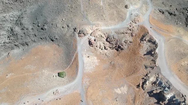 Aerial view on the Nea Kameni volcano island near Santorini island at sunny weather at Greece