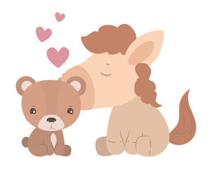 Isolated cute bear and horse cartoon vector design