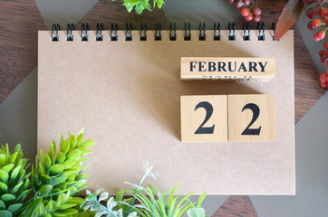 February 22, Appointment date with number cube design for background.