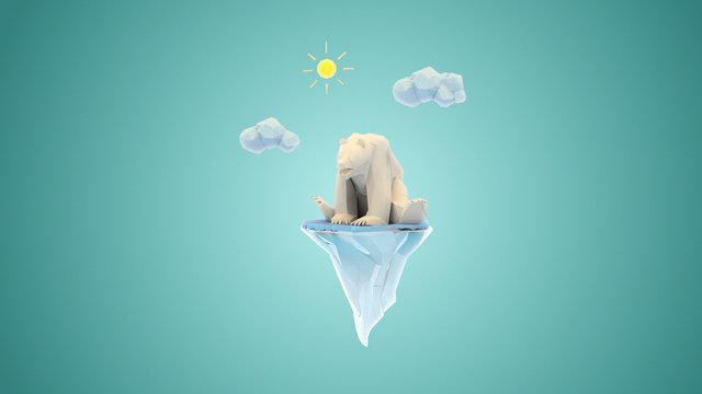 Polar bear sit on small iceberg from sun effective and a bit cloud uppder with 3d rendering. - Powered by Adobe