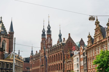 Amsterdam, Netherlands - May 23, 2018 : Beautiful street view of Traditional old buildings in Amsterdam,Netherlands