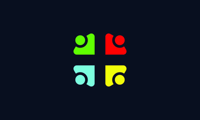 Colorful minimal abstract Social medical logo. This logo incorporate with four abstract human icon in the creative way. You can find medical plus sign in the negative space.