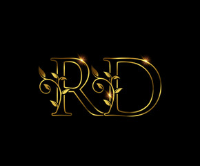 Golden R, D and RD Letter Luxury Logo Icon 