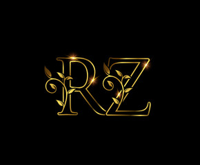Golden R, Z and RZ Letter Luxury Logo Icon 