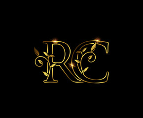 Golden R, C and RC Letter Luxury Logo Icon 