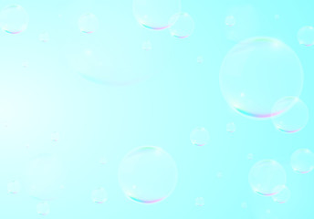 Bubbles on Blue Background . Circle and Liquid , Clear Soapy Shiny , Vector Illustration