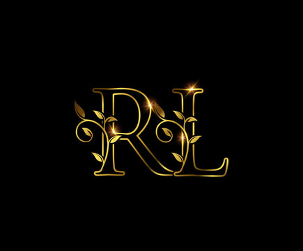 Golden R, L and RL Letter Luxury Logo Icon 