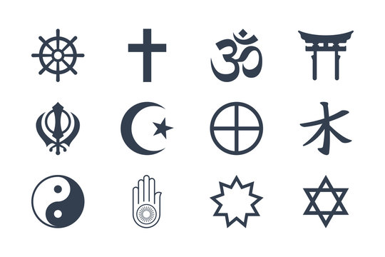 Set Of World Religious Symbols isolated on white background. Flat Vector Icon Design Template Element