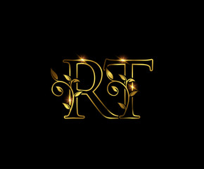 Golden R, T and RT Letter Luxury Logo Icon 