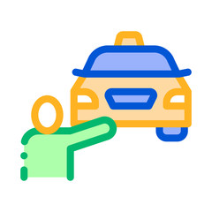 Human Hitch-Hiking Online Taxi Icon Vector Thin Line. Contour Illustration