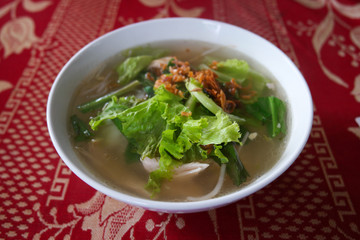 Delicious looking green and red soup.