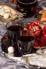 Pomegranate juice in glasses on a tray