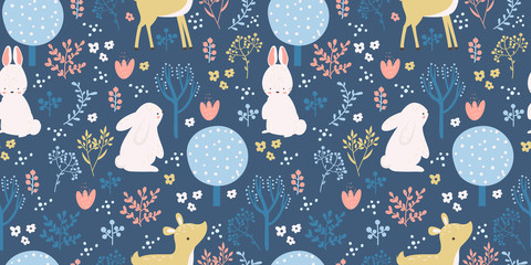 Cotton fabric adorable animal illustration seamless pattern for kids project, fabric, scrapbooking, crafting, invitation and many more
