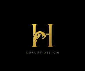 Golden Letter H Logo Icon . Initial Letter H Design Vector Luxury Gold Color.Print monogram initials stamp line art sign symbol.