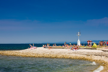 Obraz premium Beach near marina of Izola, Adriatic Slovenia, Europe,