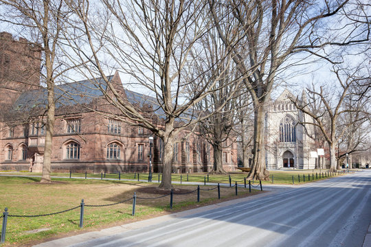 PRINCETON, NEW JERSEY - January 5, 2017: A View Of East Pyne Hall And The Chapel At Princeton University During The Winter