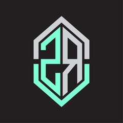 ZR Logo monogram with hexagon shape and outline slice style