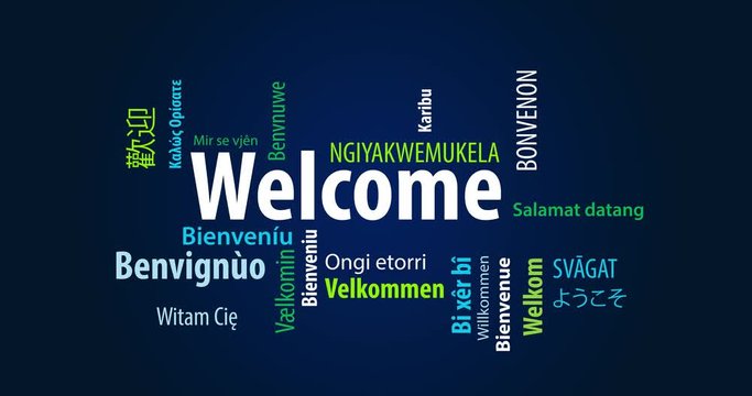Animated Welcome Word Cloud on a Blue Background